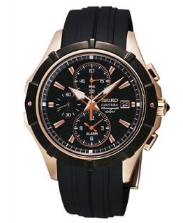 Seiko Watch, Mens Chronograph Coutura Black Polyurethane Strap 41mm SNAF14   Watches   Jewelry & Watches