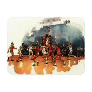 Vintage Sports, Basketball Game, Players on Court Magnet