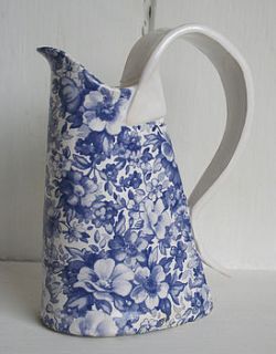 handmade vintage blue flower earthenware jug by jmgceramics