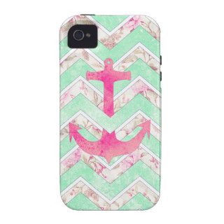 Pink Nautical Anchor Teal Floral Chevron Pattern Case Mate iPhone 4 Covers