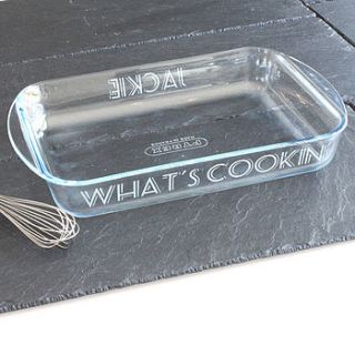 personalised 'what's cookin'' glass dish by becky broome