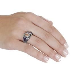 Journee Collection Silvertone Purple and Orange CZ Ring Journee Collection Cubic Zirconia Rings