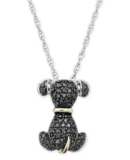 Diamond Necklace, Sterling Silver and 14k Gold Black Diamond Dog Pendant (1/5 ct. t.w.)   Necklaces   Jewelry & Watches