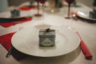 100 bespoke tinned wedding favours by lavolio boutique confectionery