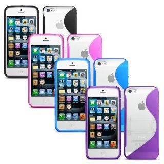 Fosmon 4 in 1 Bundle for Apple iPhone 5 5th   4x Fosmon HYBO SK Series Hybrid PC + TPU Cases with KickStand (Black, Pink, Blue, Purple) Electronics