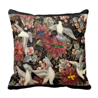 Decorative Flowers And Doves Throw Pillow