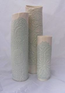 crochet embellished porcelain vase by stephanie earl