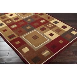 Hand tufted Contemporary Red/Brown Geometric Square Mayflower Burgundy Wool Abstract Rug (9' x 12') 7x9   10x14 Rugs