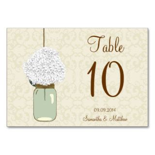 Country Rustic Mason Jar Hydrangea Table Numbers Table Card