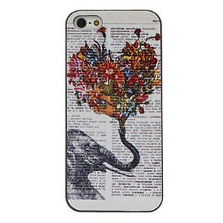 Elephant Holding Flowers Coloured Drawing Pattern Black Frame PC Hard Case for iPhone 5/5S  Cell Phone Carrying Cases  Sports & Outdoors