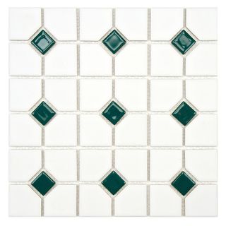 Somertile 11 1/2x11 1/2 in Cambridge Matte White with Green Dot Porcelain Tiles (Case of 10) Somertile Wall Tiles