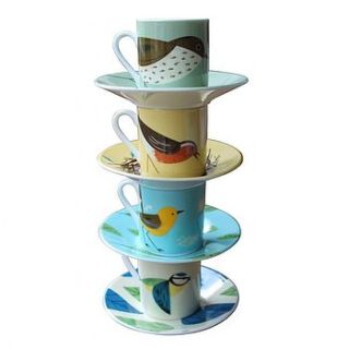 set of four birdy espresso cup and saucers by kiki's gifts and homeware