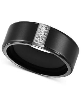 Triton Mens Black Titanium Ring, Diamond Accent Wedding Band   Rings   Jewelry & Watches