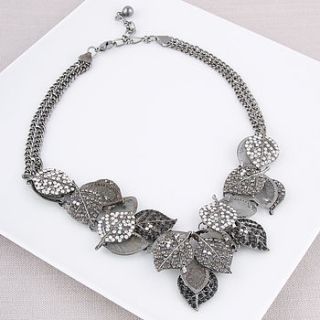 gun metal and crystal leaf necklace by baronessa