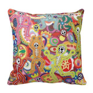 Colorful Dancing Skeletons Pillow