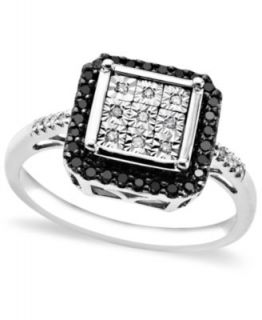 Diamond Ring, Sterling Silver Black Diamond Square (1/2 ct. t.w.)   Rings   Jewelry & Watches