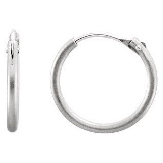 IceCarats Designer Jewelry Platinum Platinum 13Mm Satin Finish Hoop Earrings. IceCarats Jewelry