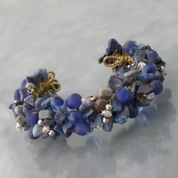 Goldtone Ocean Blue Beauty Lapis Lazuli Mesh Cuff Bracelet (Thailand) Bracelets