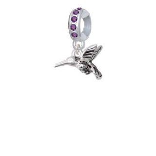 Small 3 D Hummingbird Light Siam Crystal Charm Bead Dangle Jewelry