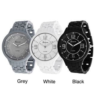 Geneva Platinum Men's Stainless Steel Rhinestone Soft Coated Link Watch Geneva Men's Geneva Watches