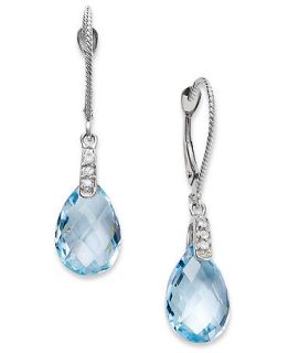 14k White Gold Earrings, Blue Topaz (7 ct. t.w.) and Diamond Accent Pear Drop Earrings   Earrings   Jewelry & Watches