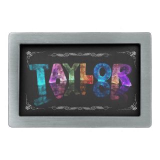 Taylor    The Name Taylor in 3D Lights (Photograph Rectangular Belt Buckle