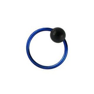 Dark Blue Anodized G23 Titanium BCR Ring w/ Black Ball   Body Piercing & Jewelry by VOTREPIERCING   Size 1.2mm/16G   Diameter 07mm   Ball 04mm Jewelry