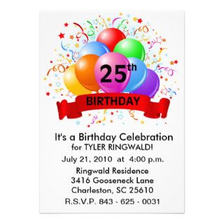 25th Birthday Banner Balloons Invitation