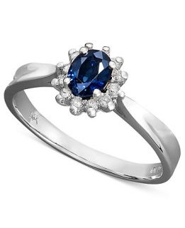 14k White Gold Ring, Sapphire (3/8 ct. t.w.) and Diamond (1/8 ct. t.w.) Oval Ring   Rings   Jewelry & Watches