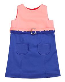Milly Minis Combo Belted Dress, Coral, Sizes 8 10