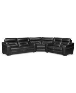 Judson Leather Reclining Sectional Sofa, 3 Piece Power Recliner (2 Loveseats and Wedge) 126W x 126D x 38H   Furniture
