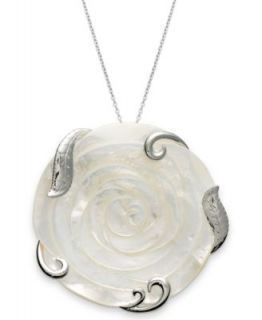 Sterling Silver Necklace, Cultured Tahitian Mother of Pearl Flower Pendant (50mm)   Necklaces   Jewelry & Watches