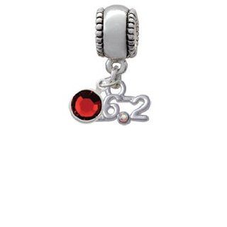 Marathon   26.2 with Clear AB Crystal Charm Bead with Red Siam Crystal Dangle Delight Jewelry