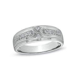 Men's 1/6 CT. T.W. Diamond Wedding Band in 10K White Gold Jewelry Products Jewelry
