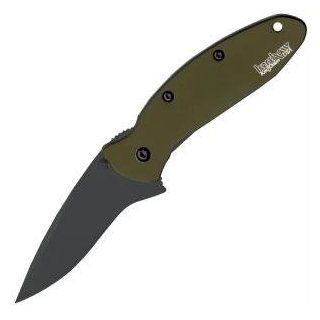 Kershaw Scallion Plain Edge Folding Knife   OD Handle, Black Blade  Sports & Outdoors