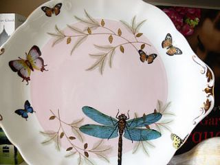 upcycled dragonfly design vintage cake plate by melody rose