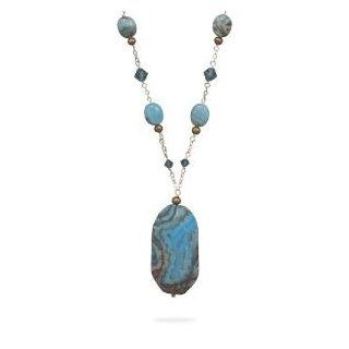 Blue Lace Agate and Pearl Necklace with Swarovski Crystal Sterling Silver Pendant Necklaces Jewelry