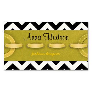 Chic Zig Zag Stripes Lines White Black Yellow Business Card Template