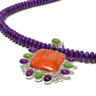 Jay King Purple Turquoise and Coral Pendant Sterling Silver Necklace