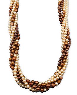 Pearl Necklace, Sterling Silver Chocolate Multicolor Cultured Freshwater Pearl 5 Row Twist Strand Necklace (5 8mm)   Necklaces   Jewelry & Watches