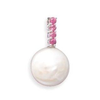 Pink Sapphire and Coin Pearl Pendant 14K White Gold Pendant Necklaces Jewelry