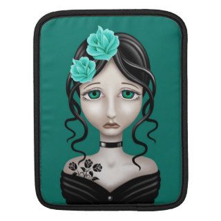 Sad Girl with Teal Blue Roses Sleeves For iPads
