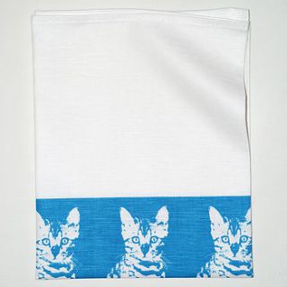 blue oscar cat linen tea towel by lumme