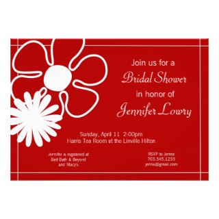 Red Flower Invitation for Bridal, Baby or Birthday