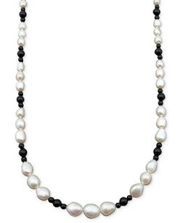 14k Gold Necklace, Cultured Freshwater Pearl and Onyx (4 6mm) Strand Necklace   Necklaces   Jewelry & Watches