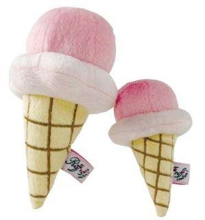 Strawberry Gelato Ice Cream Cone Plush Dog Toy (XSmall)  Pet Squeak Toys 