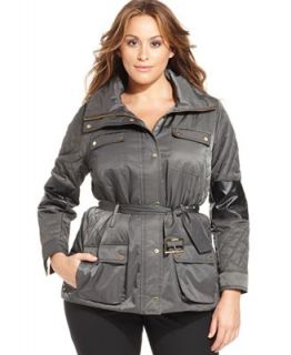 Calvin Klein Plus Size Hooded Quilted Belted Puffer Jacket   Coats   Plus Sizes