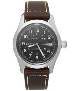 Hamilton Watch, Mens Swiss Automatic Khaki Field Brown Leather Strap 38mm H70455533   Watches   Jewelry & Watches