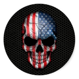 American Flag Skull on Steel Mesh Graphic Round Stickers