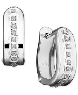 14k White Gold Diamond Accent Pav� Oval Hinged Hoop Earrings   Earrings   Jewelry & Watches